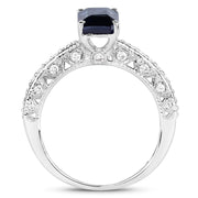 Bids.com 1.55 Carat Genuine Blue Sapphire and White Diamond 14K White Gold Ring (I Color, SI Clarity) Rings White Smoke size 7.00,size 6.00,size 8.00