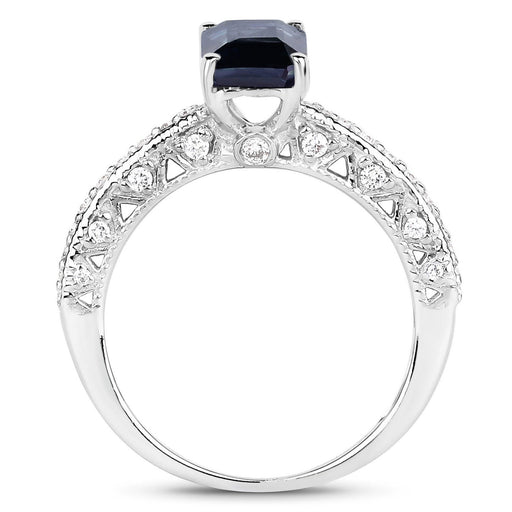Bids.com 1.55 Carat Genuine Blue Sapphire and White Diamond 14K White Gold Ring (I Color, SI Clarity) Rings White Smoke size 7.00,size 6.00,size 8.00