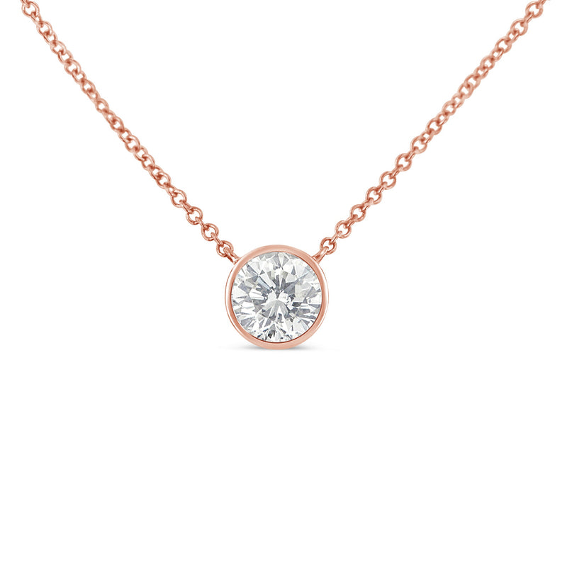 Bids.com 10K White Gold 1/10 Carat Round Brilliant-Cut Diamond Modern Bezel-Set Solitaire 16"-18" Pendant Necklace (H-I Color, SI2-I1 Clarity) Necklaces White Smoke 18 / Rose.Gold,18 / White.Gold,18 / Yellow.Gold