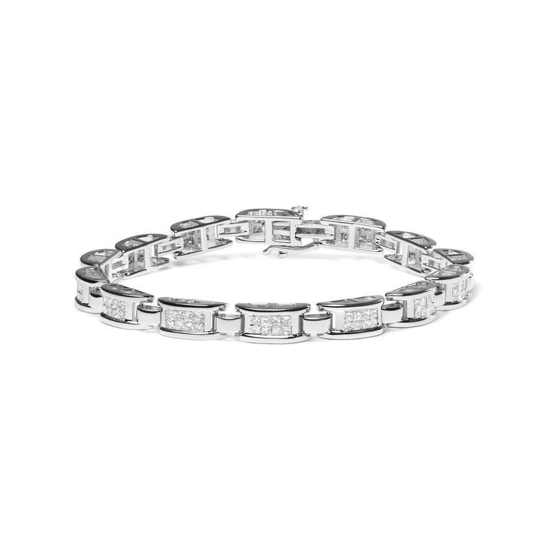 Bids.com 14K White Gold 3.0 Cttw Invisible Set Princess Cut Diamond Link and Buckle 7.25" Tennis Bracelet (I-J Color, I1-I2 Clarity) Bracelets White Smoke White.Gold / 7.25