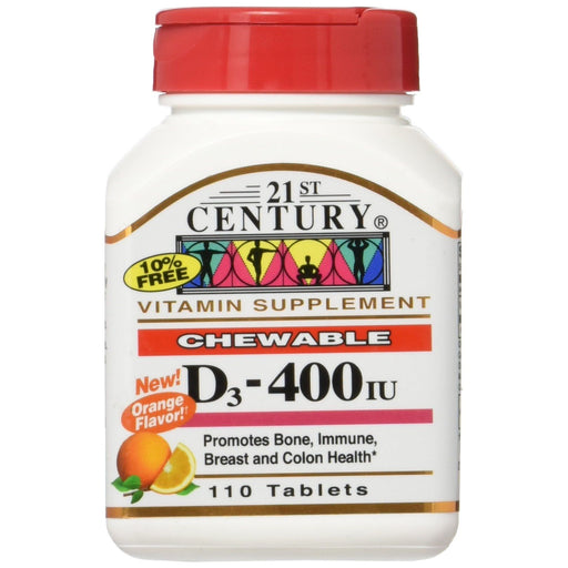 21st Century 21st Century Vitamin D3, Chewable, Orange, 100 Mcg (400 IU), 110 Tablets Vitamins & Supplements White Smoke