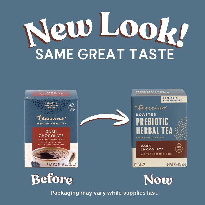 Teeccino Dark Chocolate Prebiotic SuperBoost Herbal Tea Herbal Tea Slate Gray 25 tea bags,10 tea bags