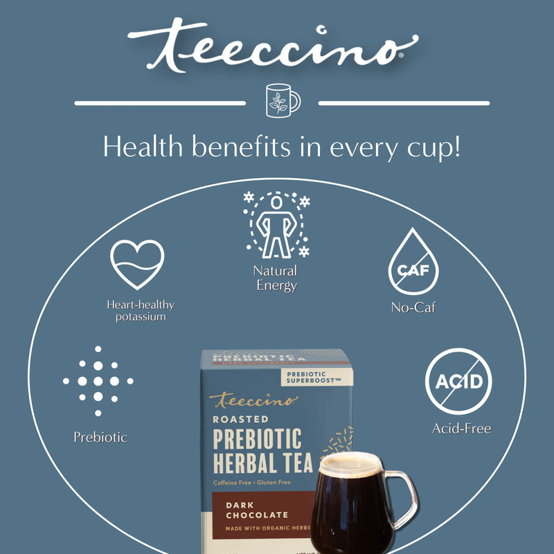 Teeccino Dark Chocolate Prebiotic SuperBoost Herbal Tea Herbal Tea Slate Gray 25 tea bags,10 tea bags