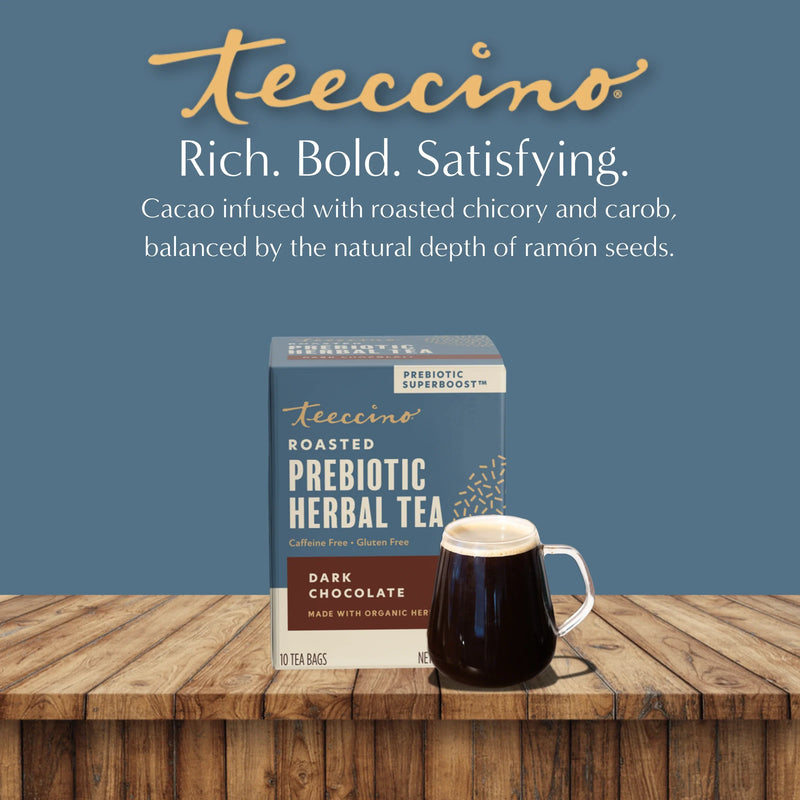 Teeccino Dark Chocolate Prebiotic SuperBoost Herbal Tea Herbal Tea Slate Gray 25 tea bags,10 tea bags