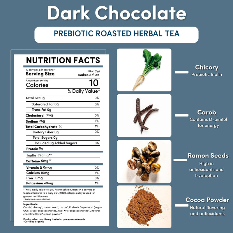 Teeccino Dark Chocolate Prebiotic SuperBoost Herbal Tea Herbal Tea White Smoke 25 tea bags,10 tea bags