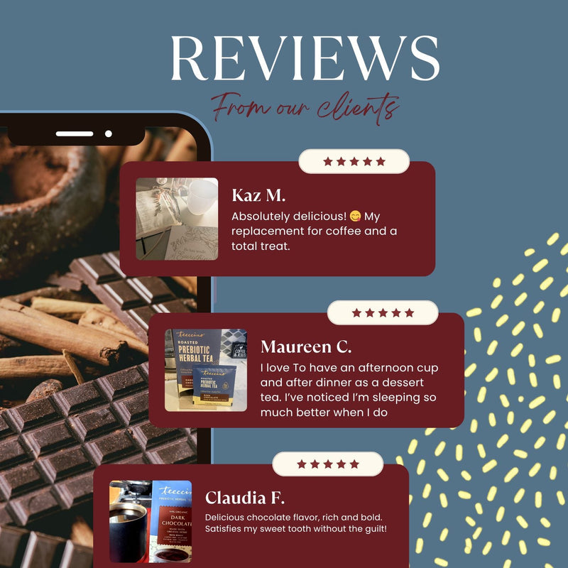 Teeccino Dark Chocolate Prebiotic SuperBoost Herbal Tea Herbal Tea Slate Gray 25 tea bags,10 tea bags