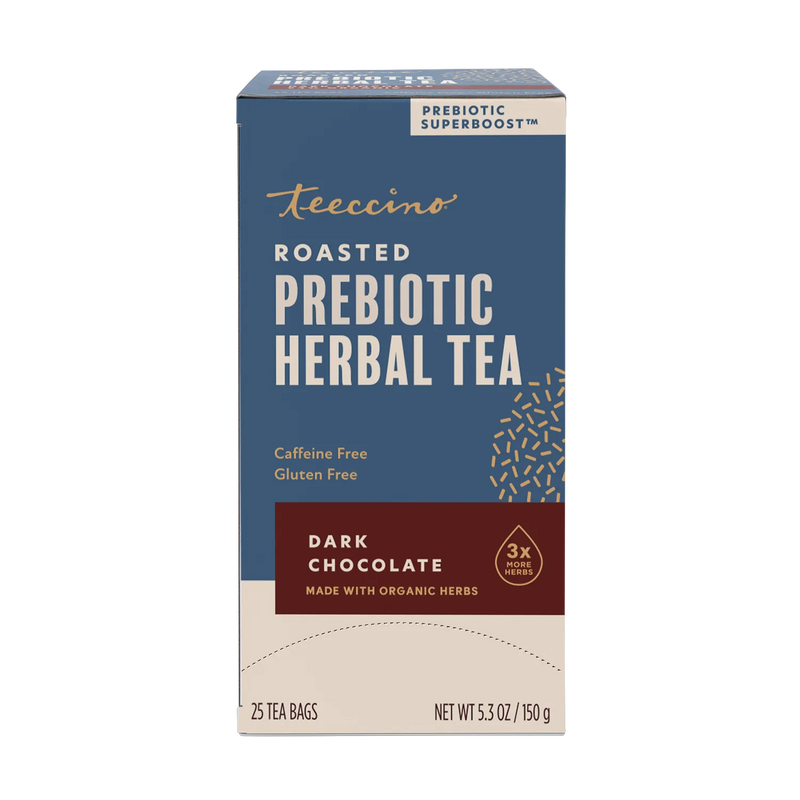 Teeccino Dark Chocolate Prebiotic SuperBoost Herbal Tea Herbal Tea Dark Slate Blue 25 tea bags,10 tea bags