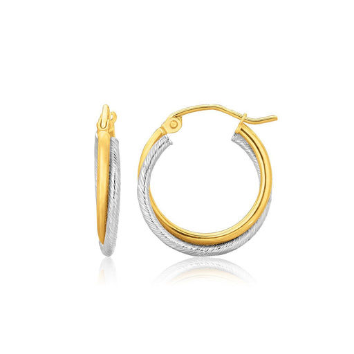 Bids.com 14k Two Tone Gold Double Polished and Textured Hoop Earrings Earrings White Smoke Two-Tone Gold