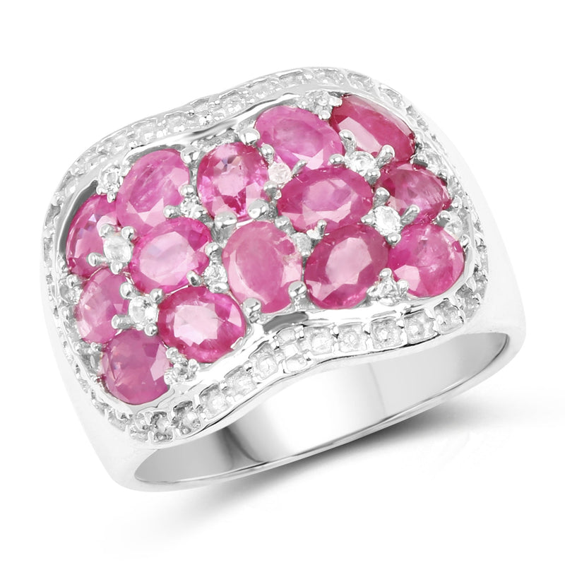 Bids.com 3.04 Carat Genuine Ruby & White Topaz .925 Sterling Silver Ring Rings White Smoke size 6.00,size 8.00,size 7.00,size 9.00