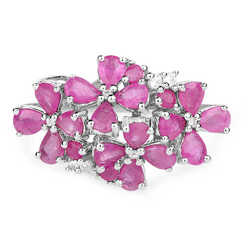 Bids.com 3.51 Carat Genuine Ruby and White Zircon .925 Sterling Silver Ring Rings White Smoke size 6.00,size 7.00,size 8.00,size 5.00,size 9.00