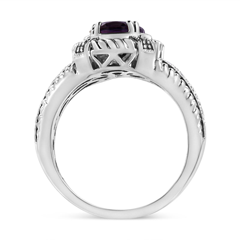 Bids.com .925 Sterling Silver Prong Set Natural Oval Shape 9X7 MM Purple Amethyst Solitaire and Diamond Accent Ring (I-J Color, I1-I2 Clarity) - Ring Size 7 Rings White Smoke White.Sterling Silver / 7,White.Sterling Silver / 5,White.Sterling Silver / 8,White.Sterling Silver / 6,White.Sterling Silver / 9