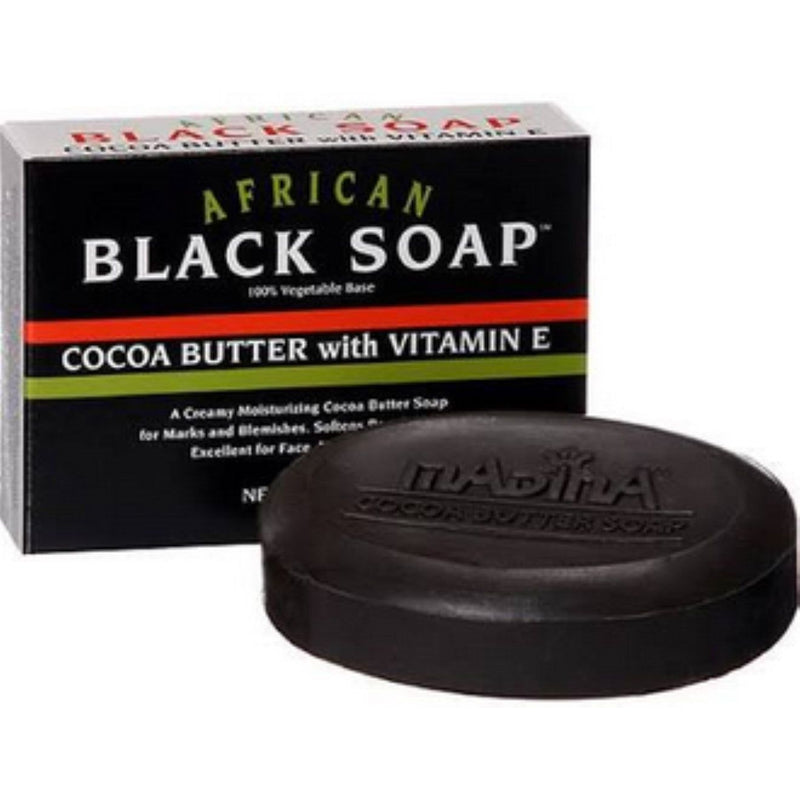 Madina Madina African Black Soap Cocoa Butter With Vitamin E 3.5 Oz Bath & Body White Smoke