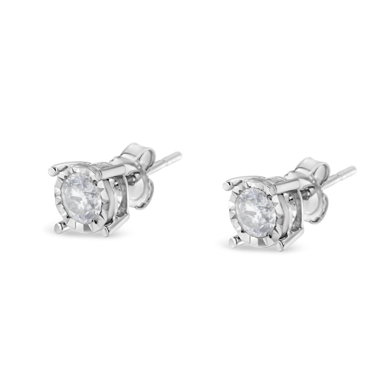 Bids.com .925 Sterling Silver 1/2 Cttw Near Colorless Round Brilliant-Cut Diamond Miracle-Set Stud Earrings (H-I Color, I2-I3 Clarity) Earrings White Smoke White.Sterling Silver / 0.5