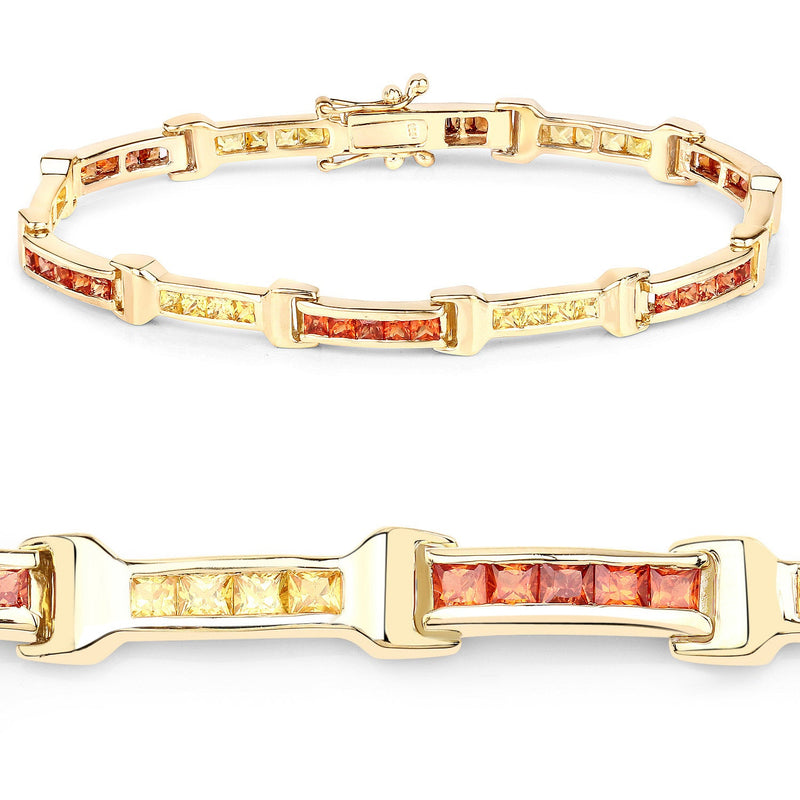 Bids.com 6.48 Carat Genuine Orange Sapphire and Yellow Sapphire .925 Sterling Silver Bracelet Bracelets White Smoke size 7.50