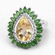 Bids.com 7.02 Carat Genuine Citrine and Chrome Diopside .925 Sterling Silver Ring Rings White Smoke size 6.00,size 8.00,size 7.00,size 9.00,size 5.00