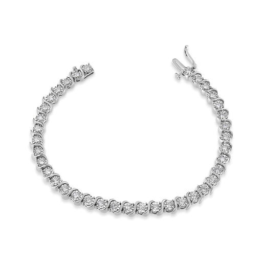 Bids.com 14K White Gold 1.00 Cttw Lab Grown Diamond Round Miracle Plate and "S" Link Tennis Bracelet (F-G Color, VS2-SI1 Clarity) Size 7" Bracelets White Smoke White.Gold / 7