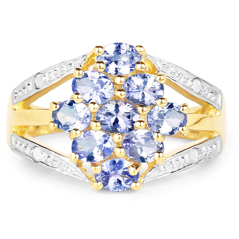 Bids.com 14K Yellow Gold Plated 1.59 Carat Genuine Tanzanite and White Topaz .925 Sterling Silver Ring Rings White Smoke size 6.00,size 6.50,size 7.00,size 8.00,size 9.00