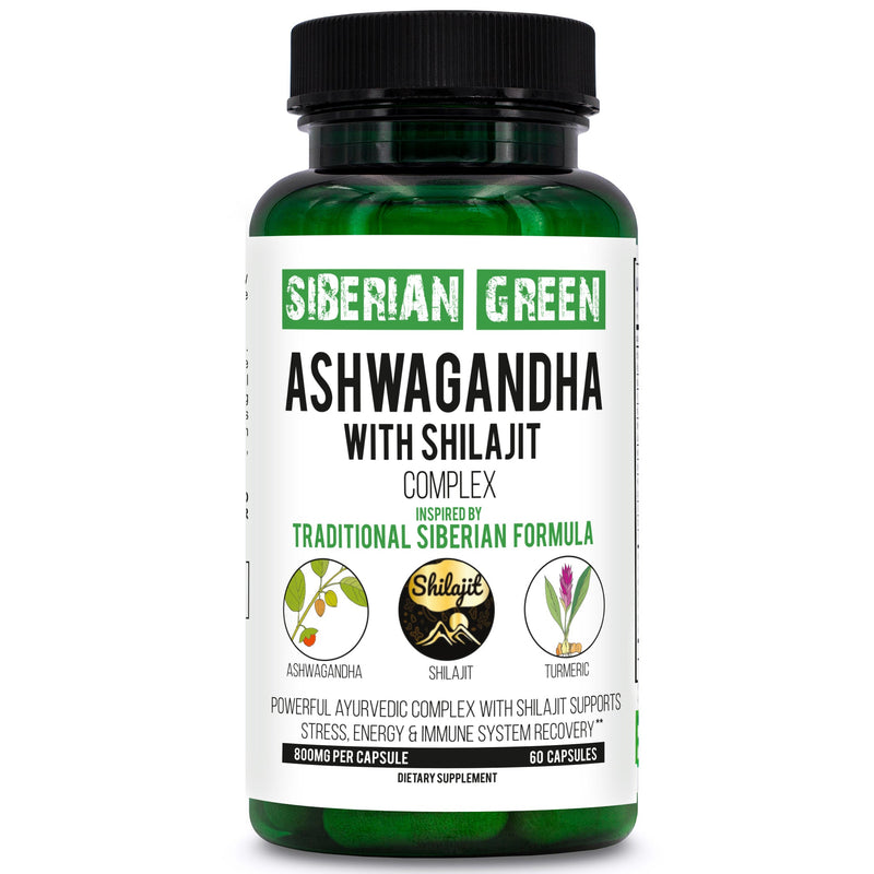 SiberianGreen.com Ashwagandha with Altai Shilajit & Turmeric | Ayurvedic Herbal Complex 60 Capsules Herbs White Smoke