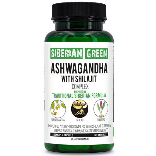 SiberianGreen.com Ashwagandha with Altai Shilajit & Turmeric | Ayurvedic Herbal Complex 60 Capsules Herbs White Smoke