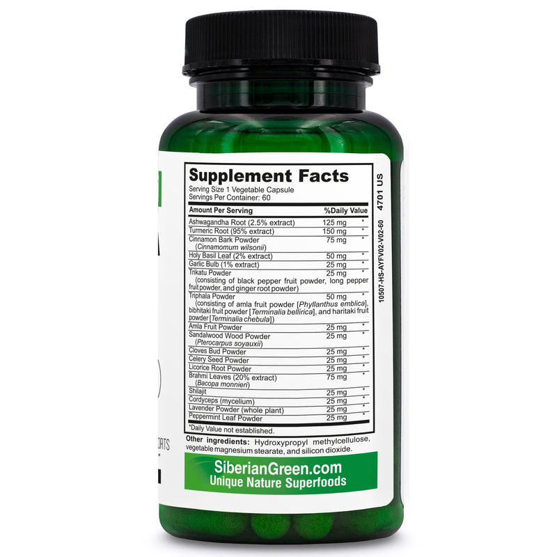 SiberianGreen.com Ashwagandha with Altai Shilajit & Turmeric | Ayurvedic Herbal Complex 60 Capsules Herbs White Smoke