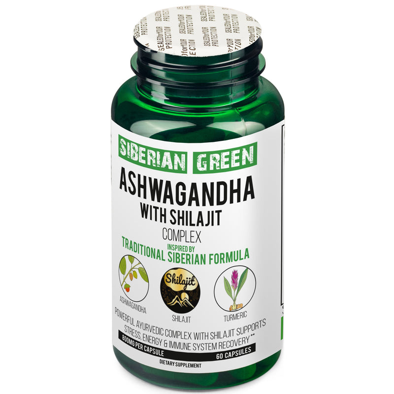 SiberianGreen.com Ashwagandha with Altai Shilajit & Turmeric | Ayurvedic Herbal Complex 60 Capsules Herbs White Smoke