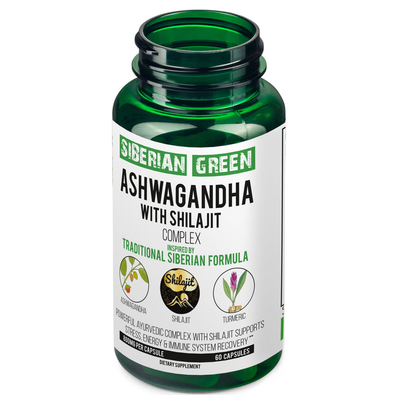 SiberianGreen.com Ashwagandha with Altai Shilajit & Turmeric | Ayurvedic Herbal Complex 60 Capsules Herbs White Smoke