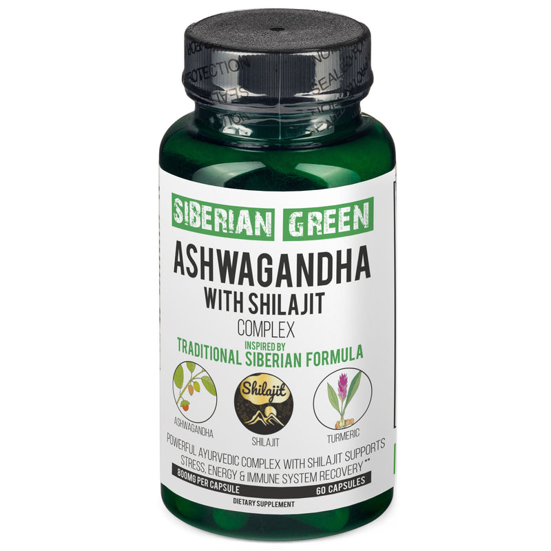 SiberianGreen.com Ashwagandha with Altai Shilajit & Turmeric | Ayurvedic Herbal Complex 60 Capsules Herbs White Smoke