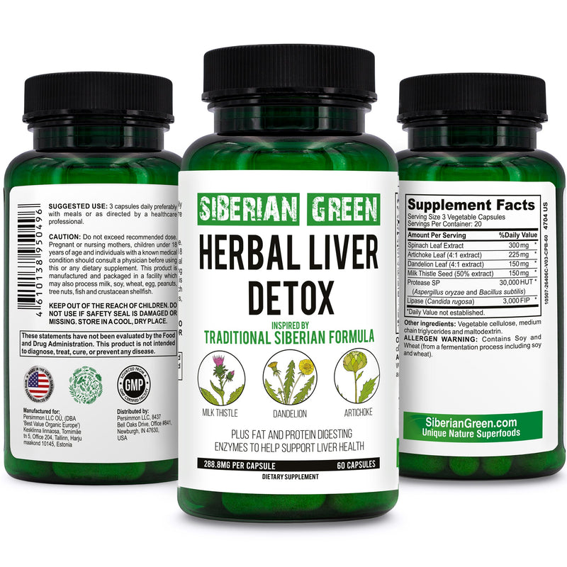 SiberianGreen.com Herbal Liver Detox – Milk Thistle & Artichoke Capsules Herbs White Smoke