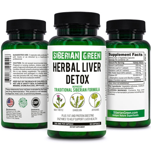SiberianGreen.com Herbal Liver Detox – Milk Thistle & Artichoke Capsules Herbs White Smoke