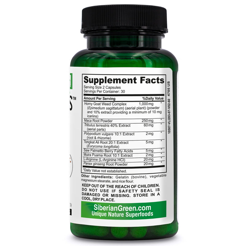 SiberianGreen.com Rasputin Herbs with Horny Goat Weed Maca Root Complex 60 Caps Herbal White Smoke