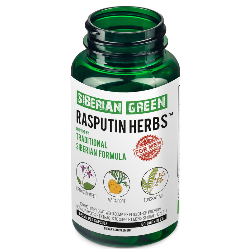 SiberianGreen.com Rasputin Herbs with Horny Goat Weed Maca Root Complex 60 Caps Herbal White Smoke