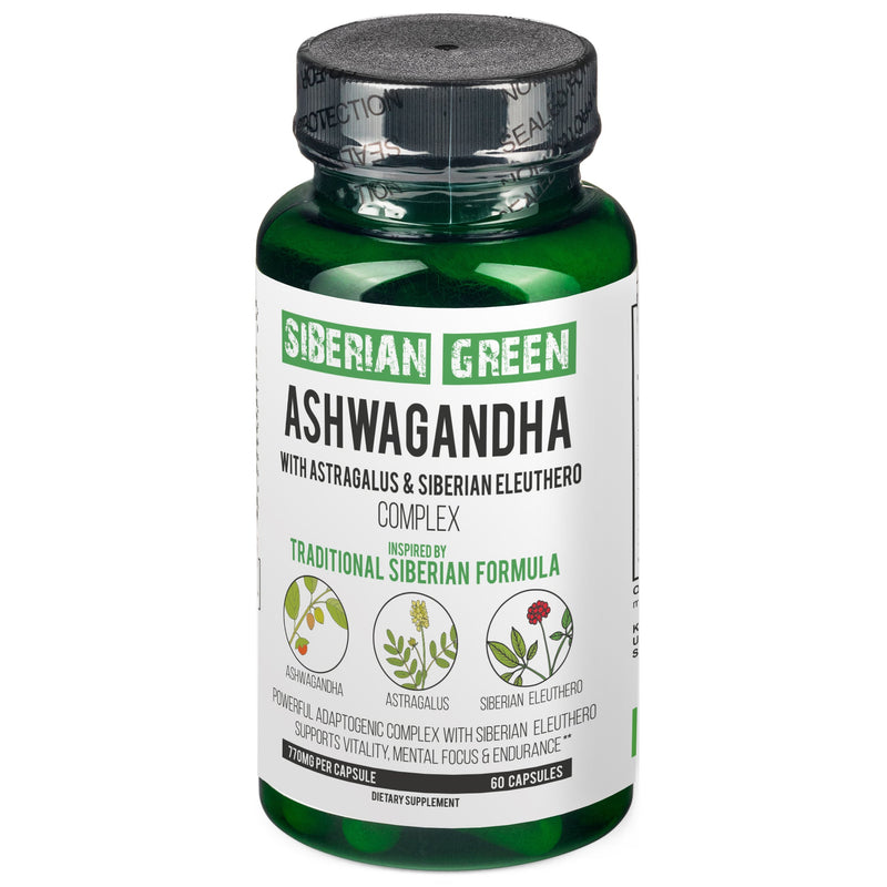 SiberianGreen.com Organic Ashwagandha, Astragalus & Siberian Ginseng Complex – 60 Vegan Capsules Herbs Light Gray