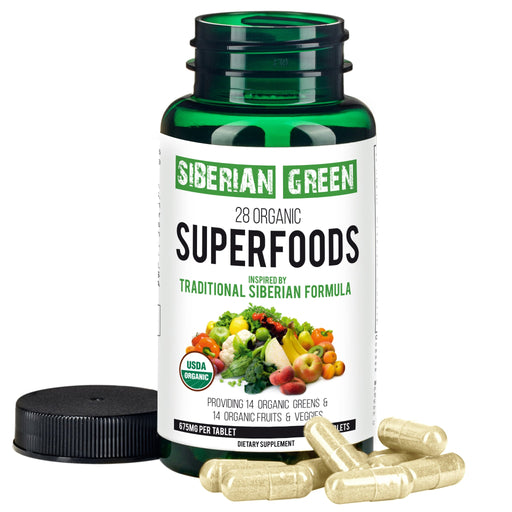 SiberianGreen.com 28 Organic Superfood Tablets – Essential Greens, Fruits & Veggies Herbs White Smoke