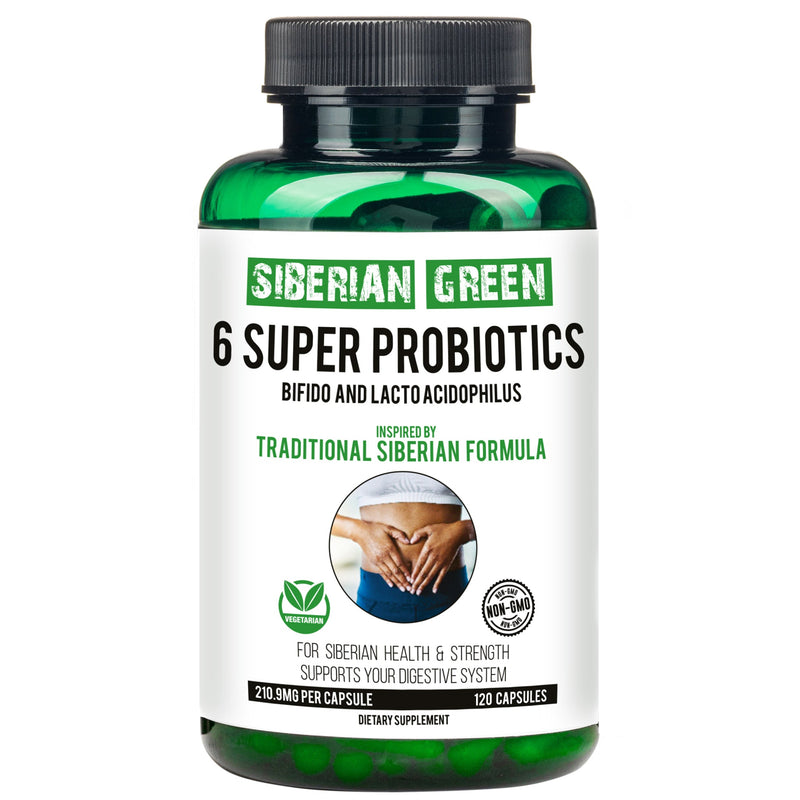 SiberianGreen.com 6 Super Probiotics Siberian Green Bifido & Lacto Acidophilus 120 Caps Herbs White Smoke