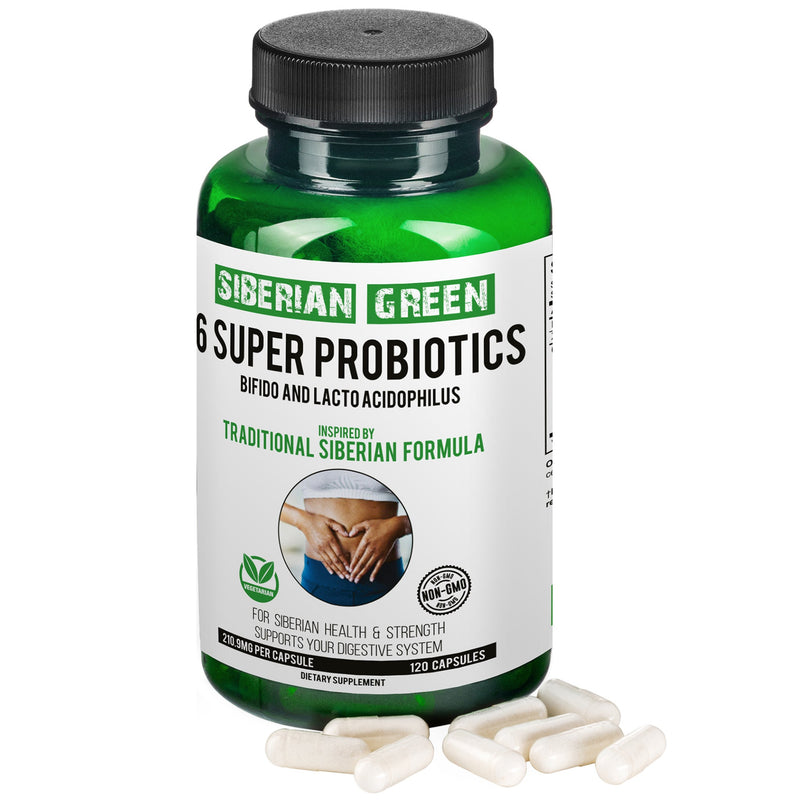 SiberianGreen.com 6 Super Probiotics Siberian Green Bifido & Lacto Acidophilus 120 Caps Herbs White Smoke
