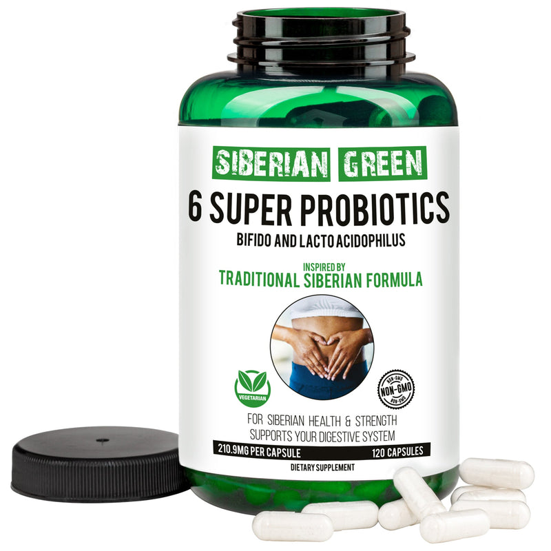 SiberianGreen.com 6 Super Probiotics Siberian Green Bifido & Lacto Acidophilus 120 Caps Herbs White Smoke
