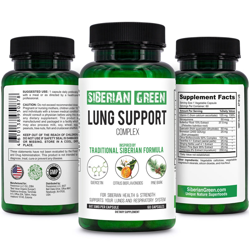 SiberianGreen.com Herbal Lung Support – Quercetin, Pine Bark, Citrus Bioflavonoids | 60 Capsules by Siberian Green Herbs White Smoke