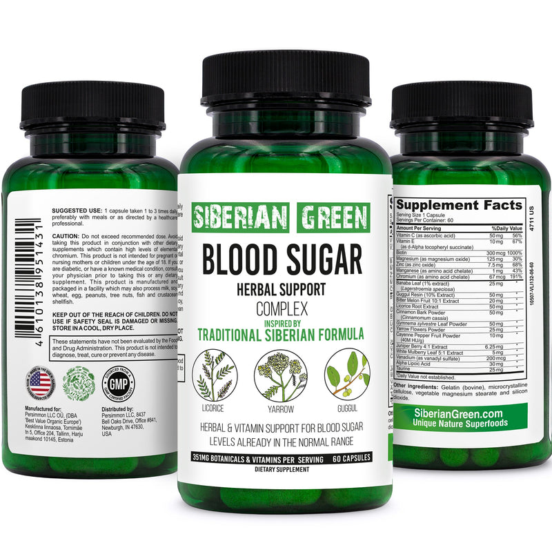 SiberianGreen.com Herbal Sugar Support Siberian Green 60 Caps - Yarrow Guggul Licorice Herbs White Smoke