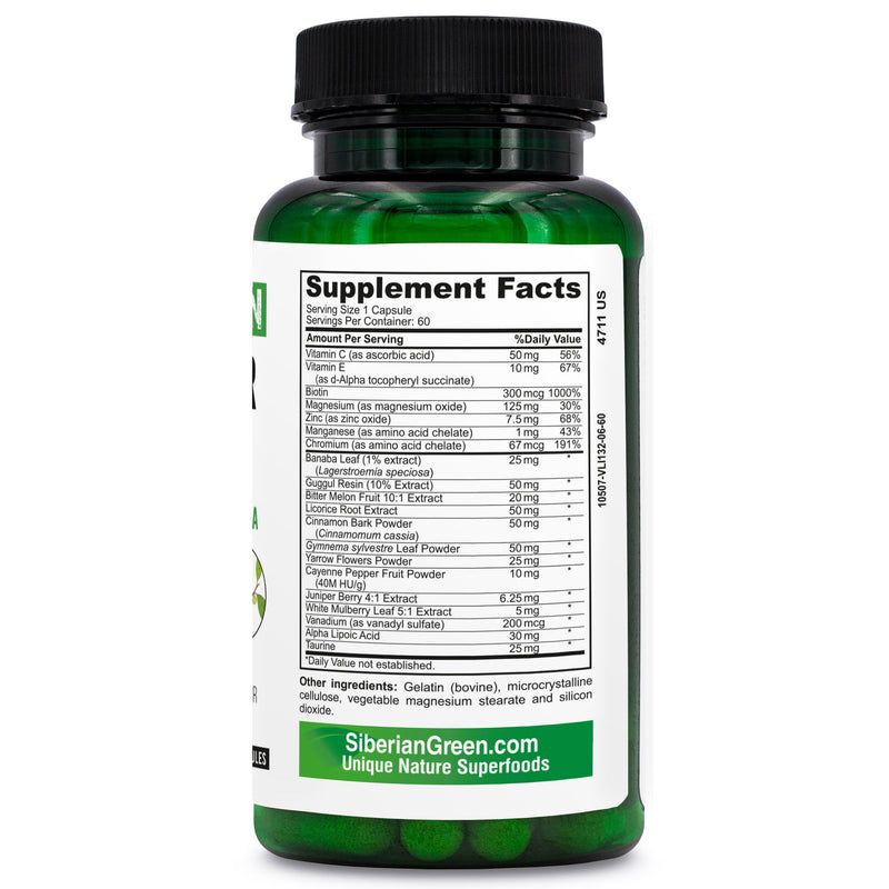 SiberianGreen.com Herbal Sugar Support Siberian Green 60 Caps - Yarrow Guggul Licorice Herbs White Smoke