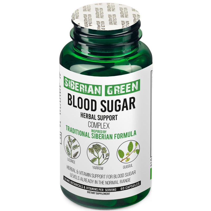 SiberianGreen.com Herbal Sugar Support Siberian Green 60 Caps - Yarrow Guggul Licorice Herbs Light Gray