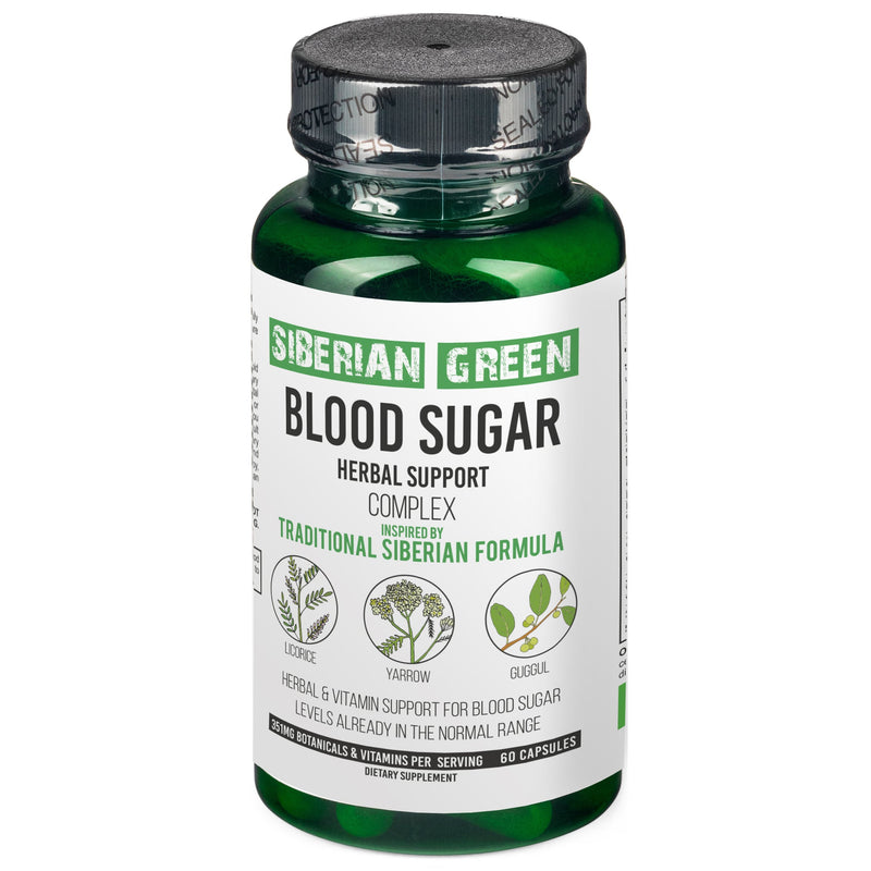 SiberianGreen.com Herbal Sugar Support Siberian Green 60 Caps - Yarrow Guggul Licorice Herbs Light Gray