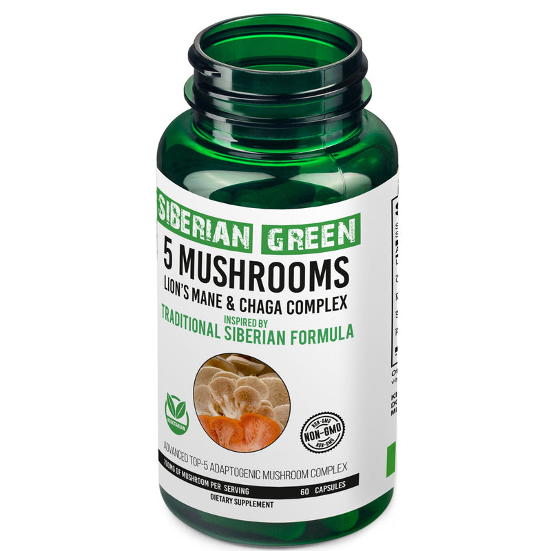 SiberianGreen.com Siberian Green 5 Mushrooms Complex- 60 Vegan Capsules Herbs White Smoke