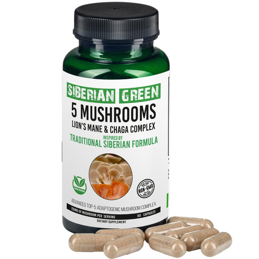 SiberianGreen.com Siberian Green 5 Mushrooms Complex- 60 Vegan Capsules Herbs White Smoke