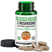 SiberianGreen.com Siberian Green 5 Mushrooms Complex- 60 Vegan Capsules Herbs White Smoke