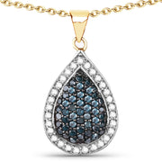 Bids.com 14K Yellow Gold Plated 0.81 Carat Genuine Blue Diamond and White Diamond .925 Sterling Silver Pendant Pendants White Smoke