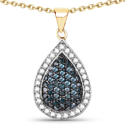Bids.com 14K Yellow Gold Plated 0.81 Carat Genuine Blue Diamond and White Diamond .925 Sterling Silver Pendant Pendants White Smoke