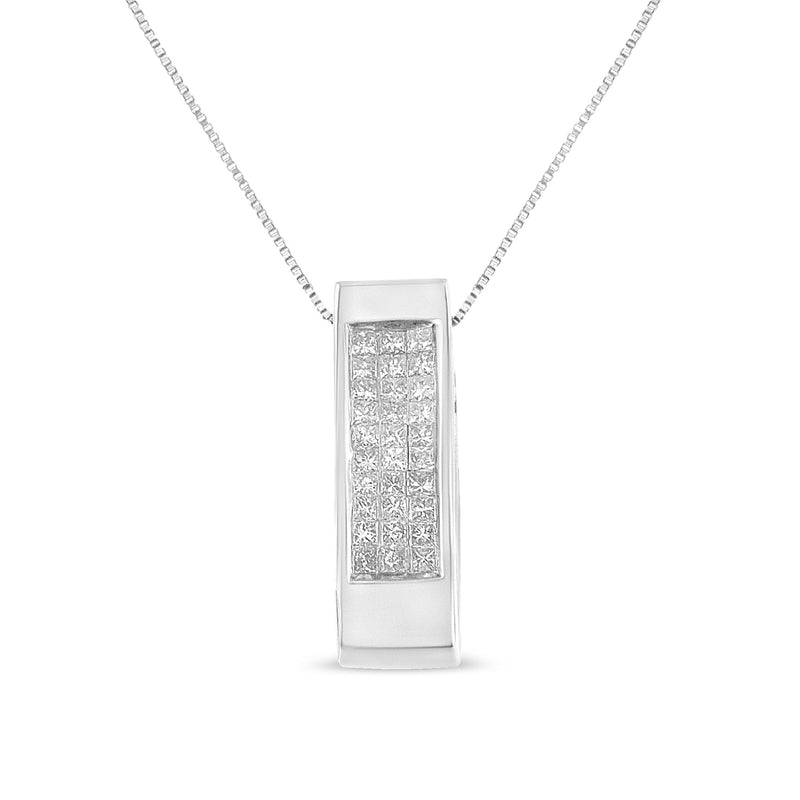 Bids.com 14K Yellow Gold 1/2 Cttw Invisible Set Princess Cut Diamond Vertical Bar Block Pendant 18" Necklace (H-I Color, SI2-I1 Clarity) Necklaces White Smoke Yellow.Gold / 18,White.Gold / 18