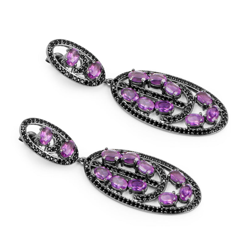 Bids.com 12.45 Carat Genuine Amethyst and Black Spinel .925 Sterling Silver Earrings Earrings White Smoke