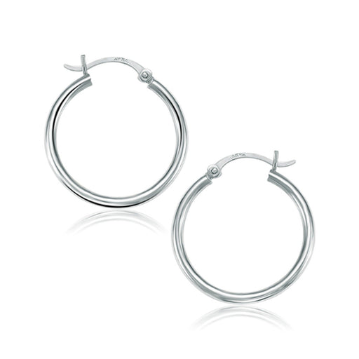 Bids.com 14k White Gold Polished Hoop Earrings (25 mm) Earrings White Smoke White Gold