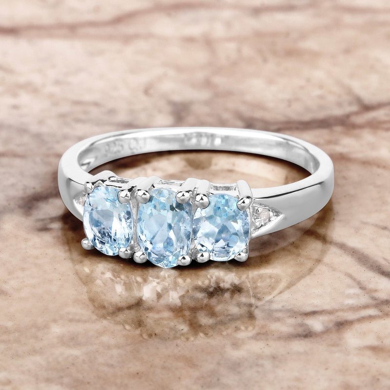 Bids.com 0.95 Carat Genuine Aquamarine and White Diamond .925 Sterling Silver Ring Rings Tan size 5.00,size 6.00,size 7.00,size 8.00,size 9.00